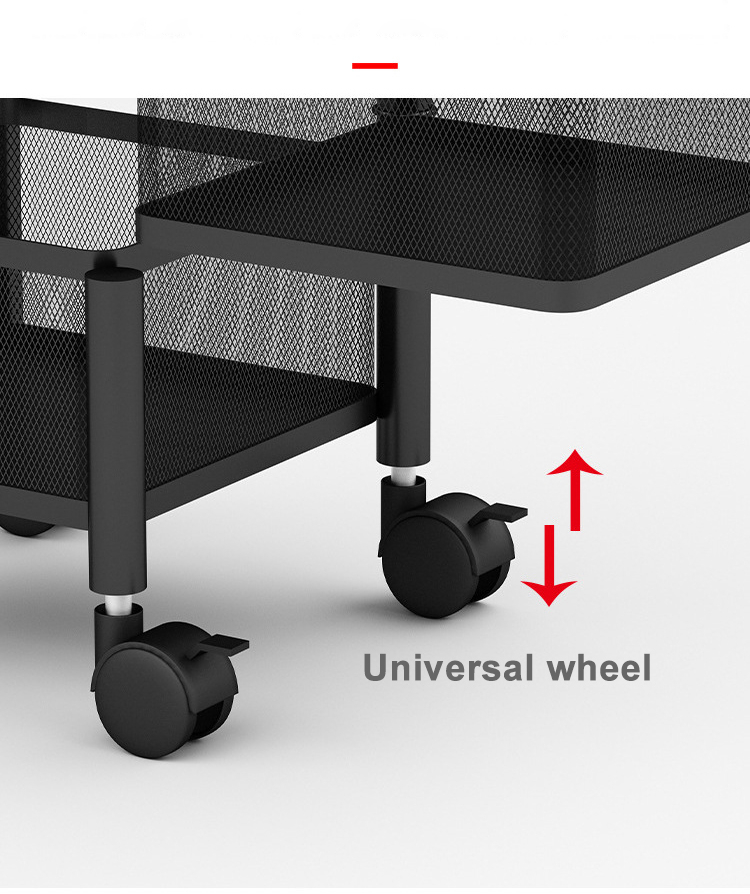 4 Layer Square Shape Kitchen Rack with Wheels – Metal Mesh Storage Trolley (Black) - Image 3