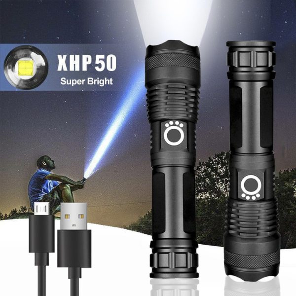 Rechargeable Waterproof Zoom LED Flashlight USB Torch Light (XHP50 GC)