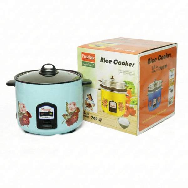 Prestige Apple Duo Electric Rice Cooker 1.8 Liter 700W – Stainless Steel Body with Glass Lid